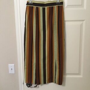 MIDI Slit Skirt Brown Rust Orange Striped Straight multicolor skirt with slits